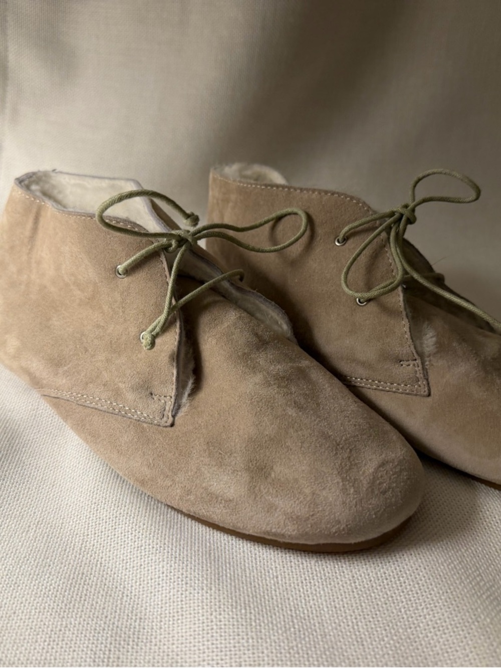 Women’s Suede Moccasin Booties in Taupe